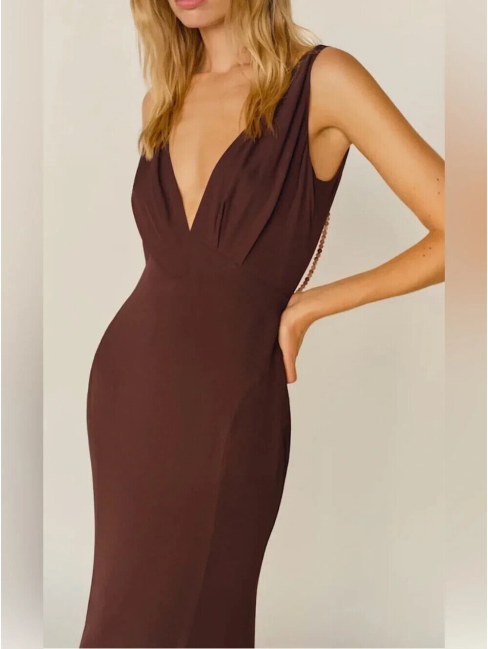 New Reformation x Camille Hugo Dress Es in Mahogany Sz 0 #MD2373 - Picture 4 of 9